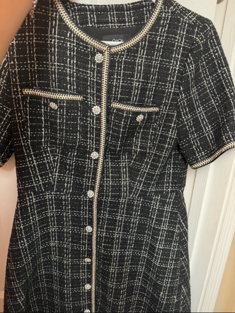 Cece Black & White Tweed Short-Sleeve Coat Dress - Picture 8 of 8